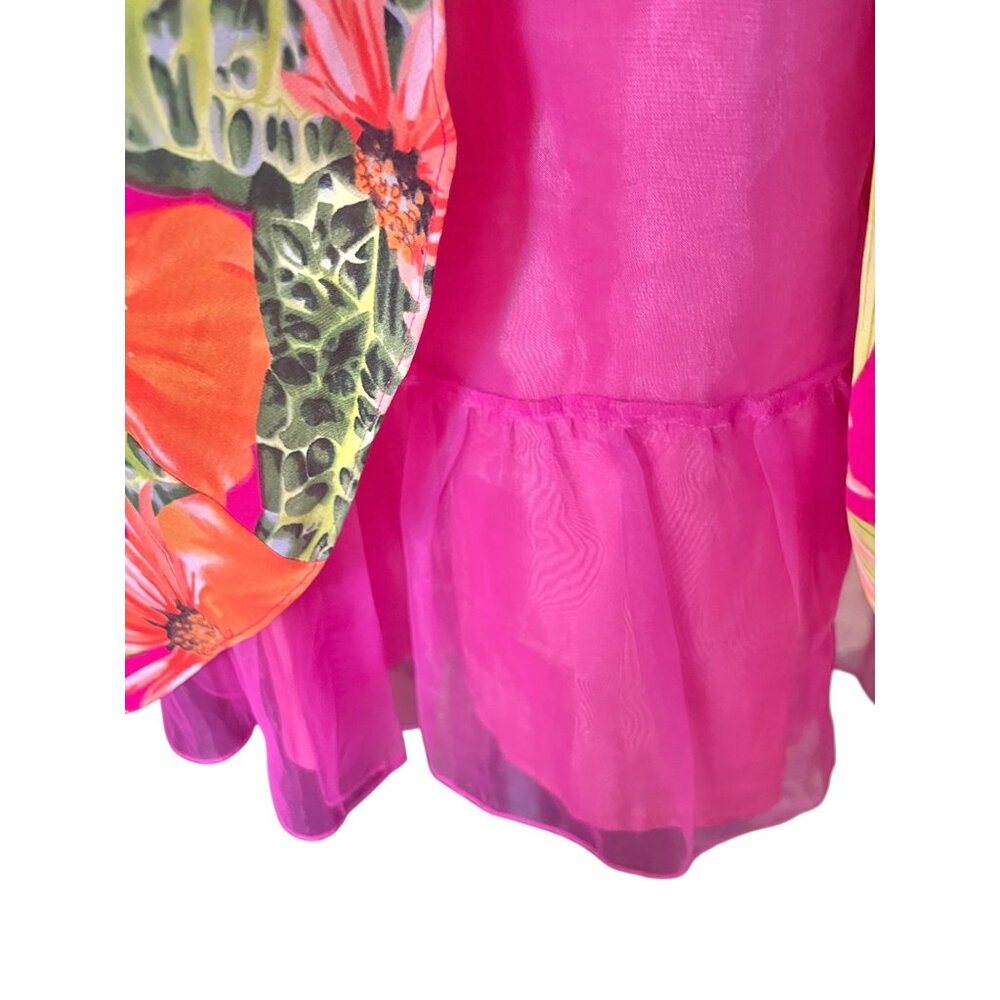 Sue Wong Size 12 Silk Floral Sundress Adjustable Straps Orange Red Green Lined - Picture 8 of 13